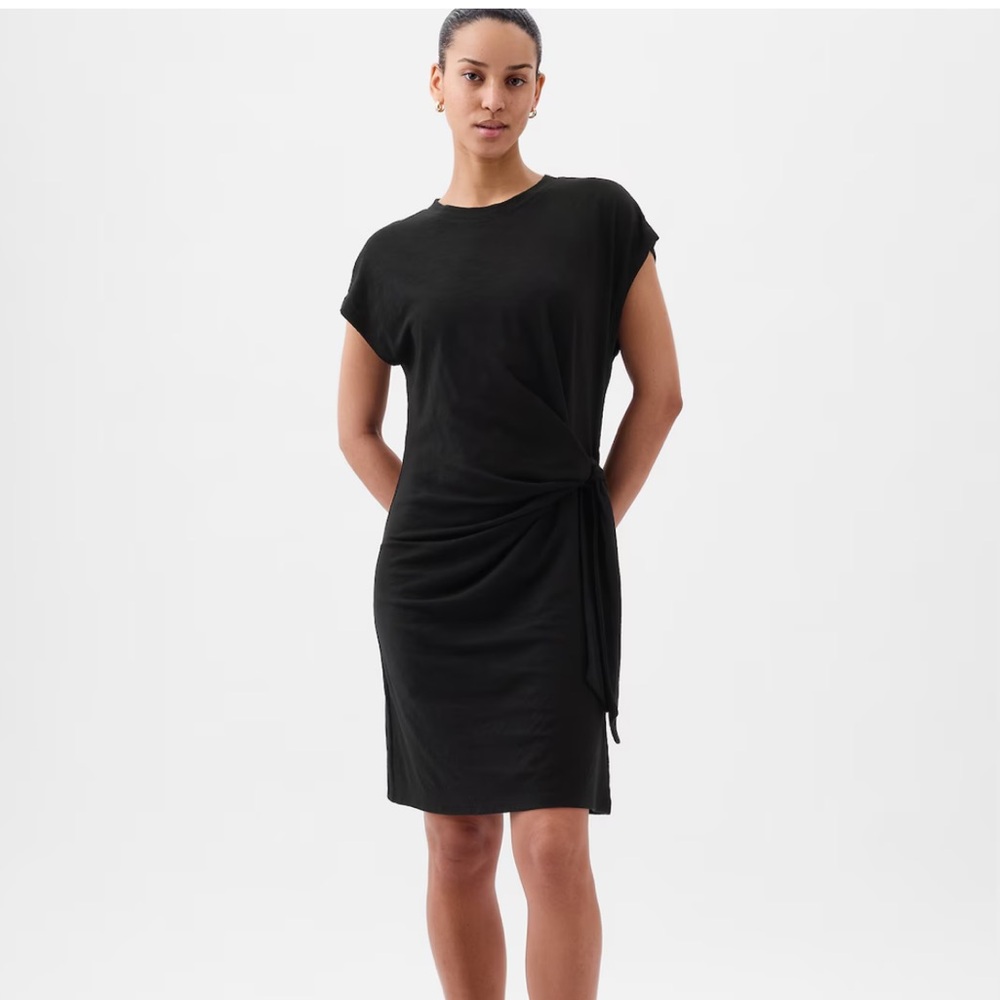 Black dress tie knot mini T shirt dress size small
